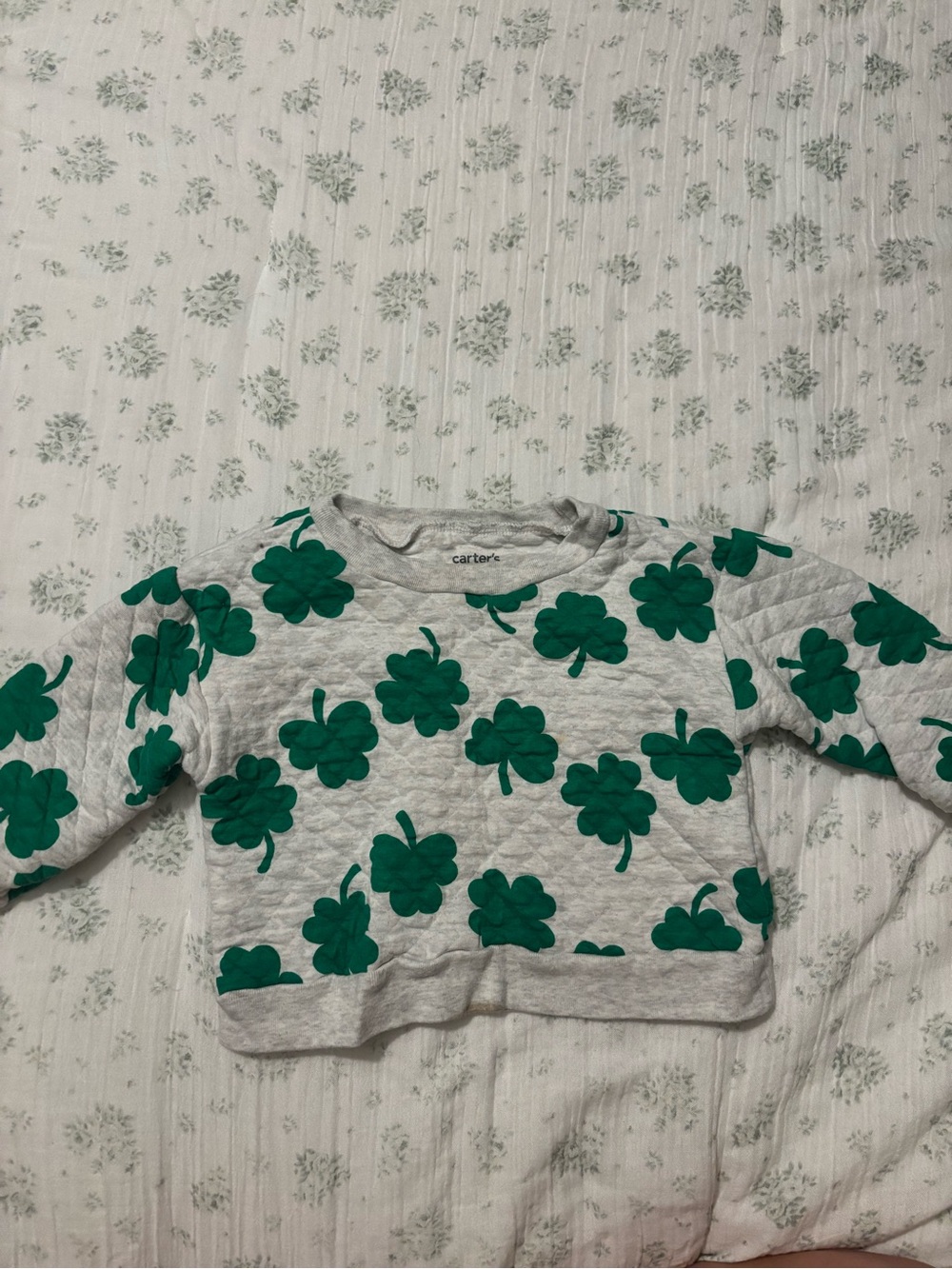 Carter's Gray Quilted Sweatshirt with Green Clover Print